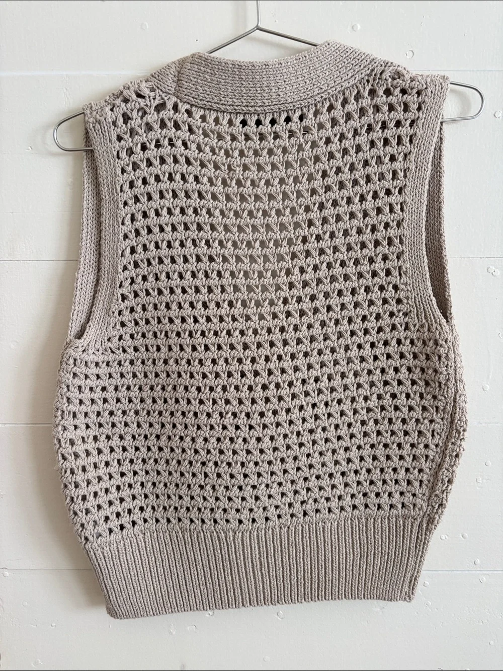 Zara Chunky Open-Knit Button Front Sweater Vest in Beige